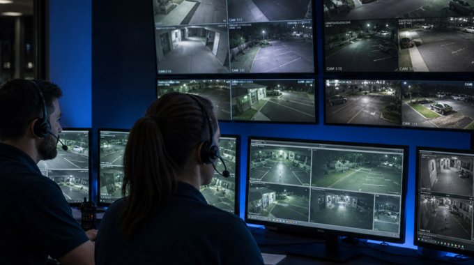 Mitarbeiter in modern leitstelle eines Sicherheitsunternehmens