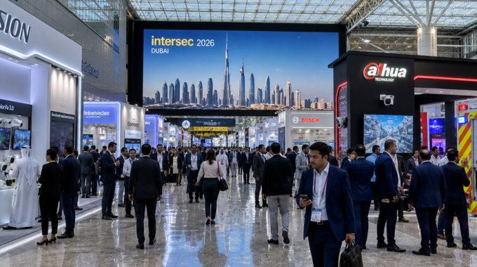 Messehalle in Dubai mit Messebesuchern