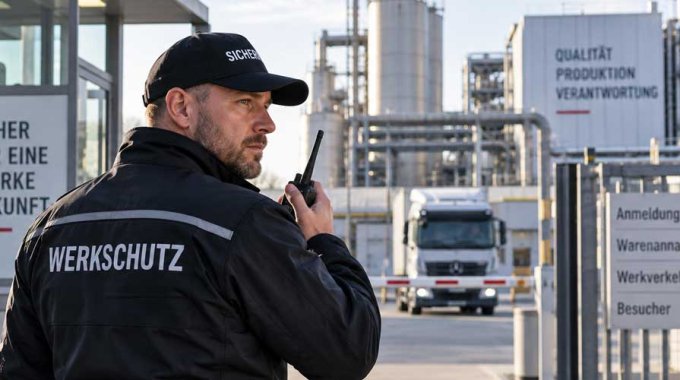 Sicherheitsmitarbeiter vor Werktor