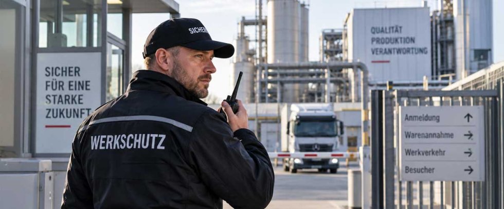 Sicherheitsmitarbeiter vor Werktor